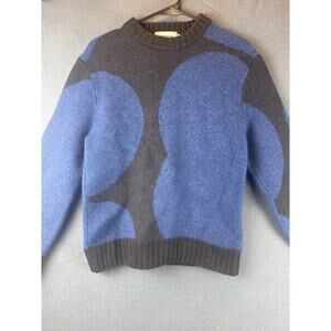 Thinking Mu Art & Love Sweater Blue Geometric Wool Sweater Medium